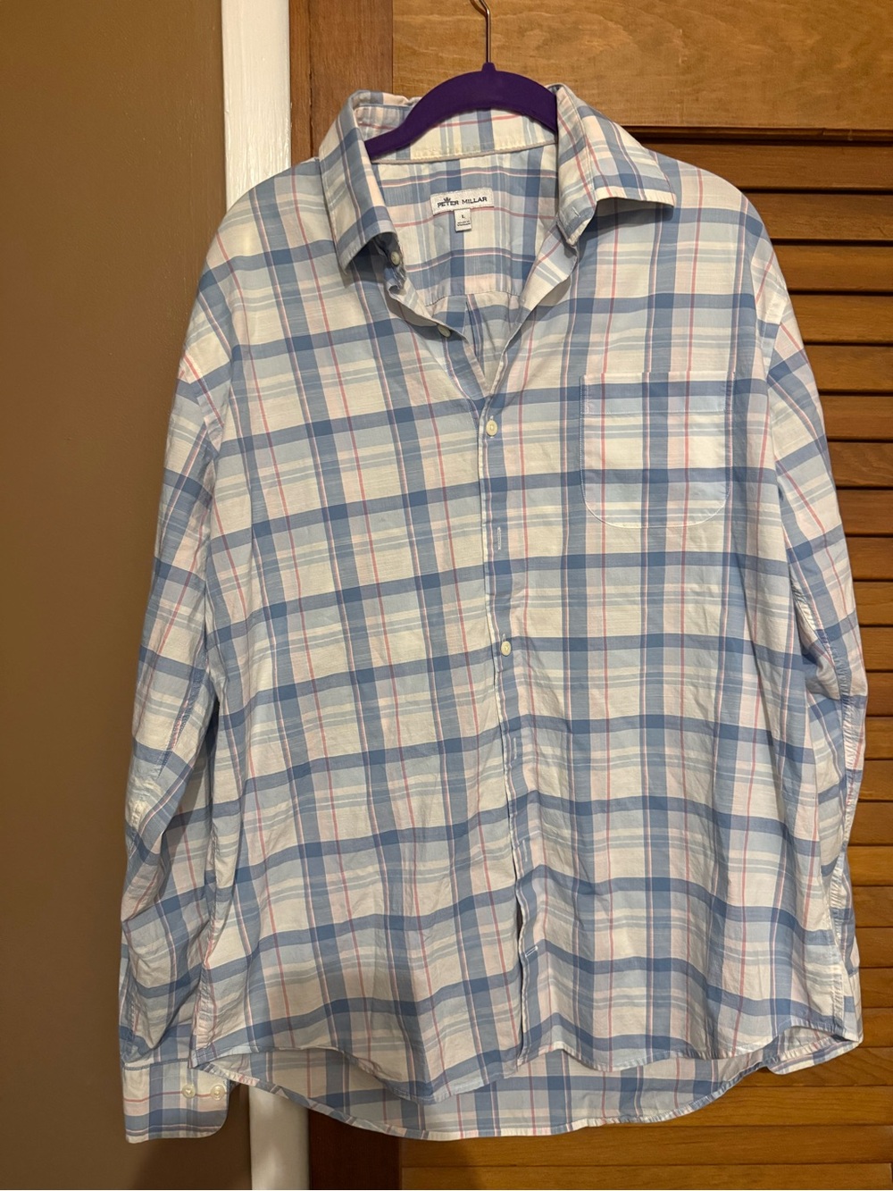 Peter Millar Light Blue Plaid Men's Button-Down Shirt